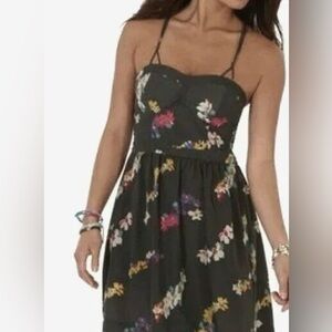 American Eagle Bustier Minidress. Dark grey floral size 8. Back smocking. Nice!